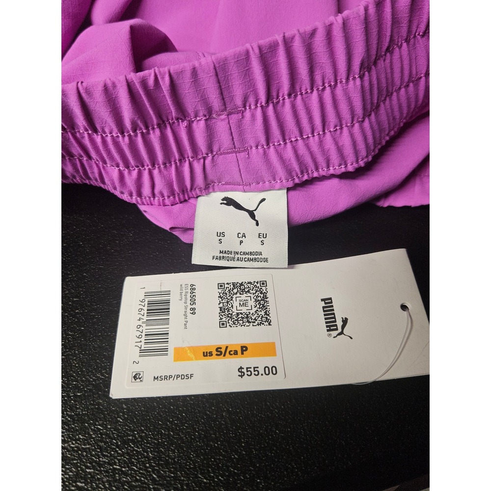Puma ESS Ripstop Straight Pants Wild Berry Pink Snap Button Hem Womens Small NEW - Picture 8 of 13